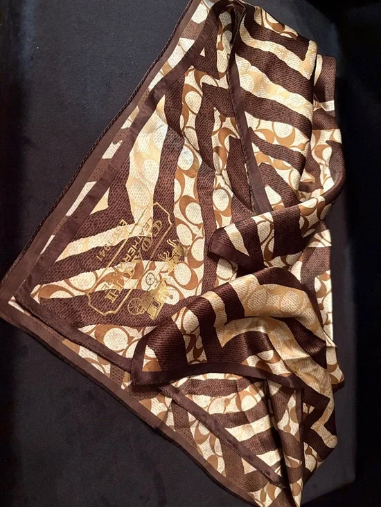 Coach Y2K Signature Brown & Tan Silk Scarf - Picture 2 of 4